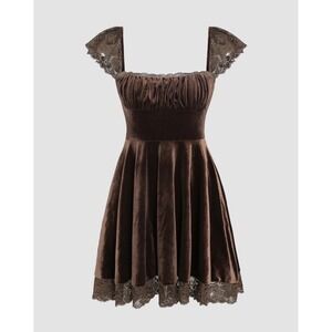 Cider Milkmaid Brown Velvet Lace Mini Dress Womens Large Whimsigoth Coquette